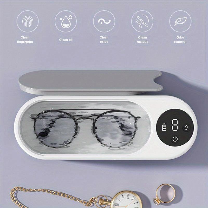 1pc Portable Jewelry Cleaner Machine Travel Wireless Cleaner Household High Efficiency Eyeglass Washing Machine 360Cleaning USB Charging For Glasses Braces Retainers Mouthguards Jewelry Watches Necklaces